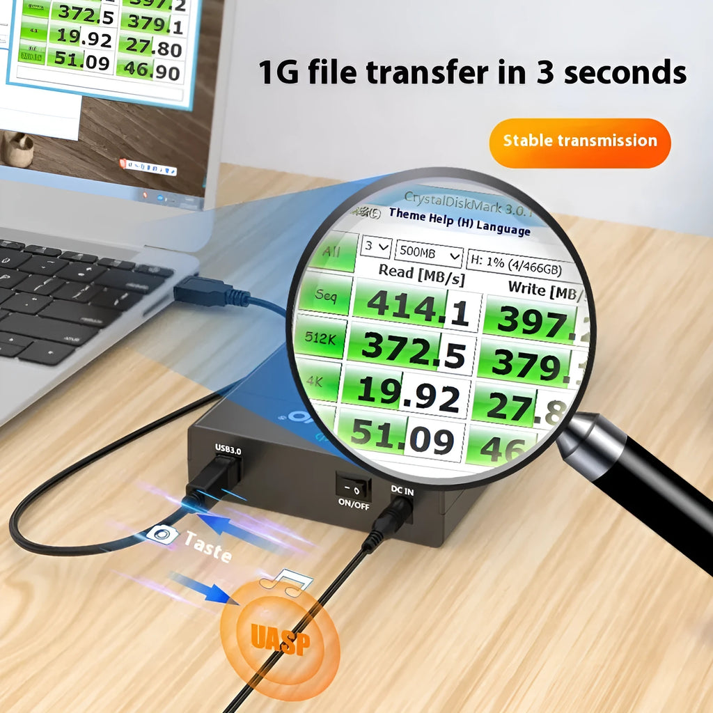 3.5-inch SATA to USB hard disk enclosure with sliding cover in black and silver colour option