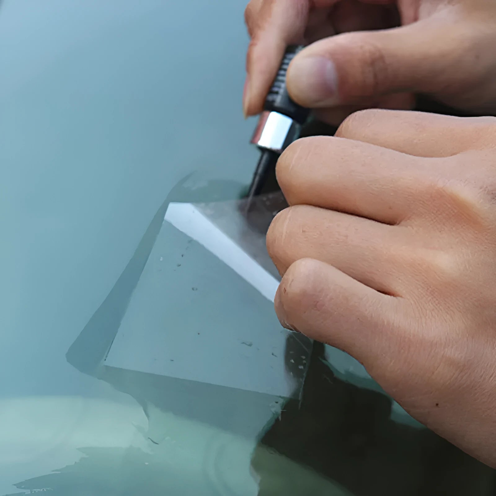 Yellow three-piece car glass repair agent tool set with liquid resin for windshield cracks