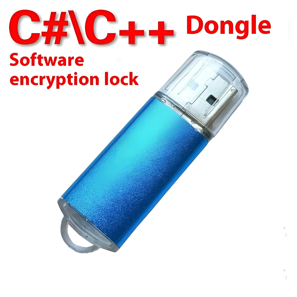 USB software encryption dongle with metal shell showing colour options including black, blue, gold, green, purple, red, and rose red