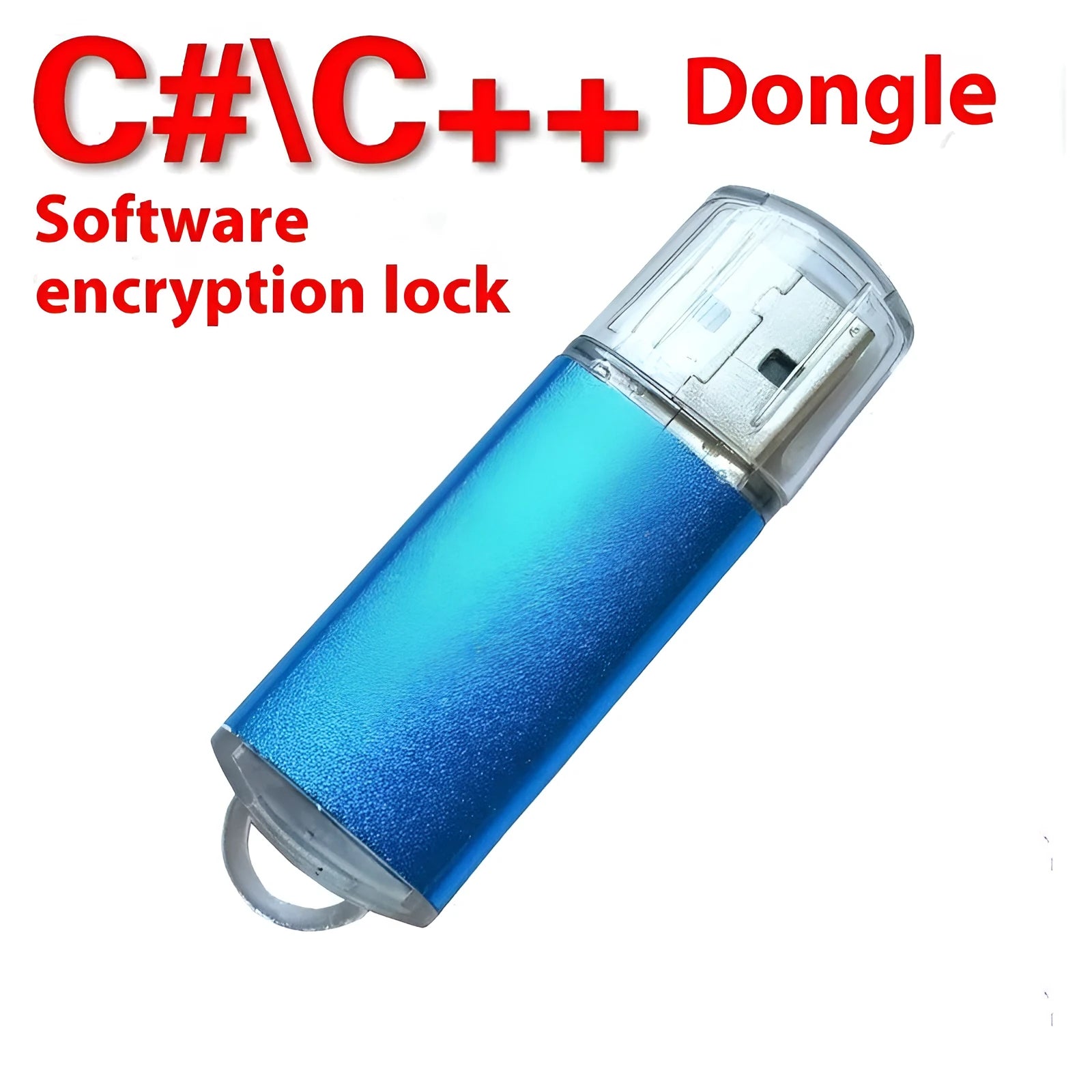 USB software encryption dongle with metal shell showing colour options including black, blue, gold, green, purple, red, and rose red