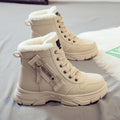 Women's plus size fleece-lined snow boots with lace-up front and mid heel