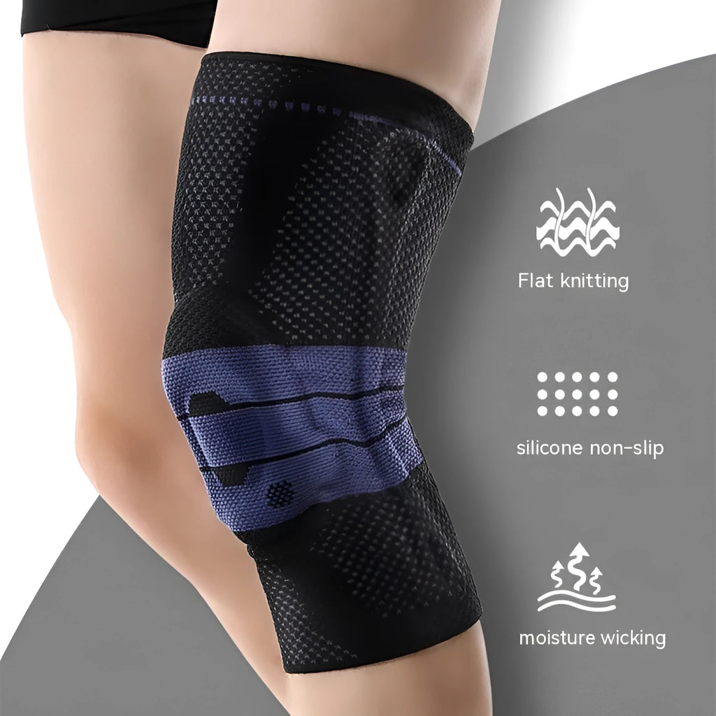 Sports knee pads in black and blue or grey and blue colours for basketball and running protection