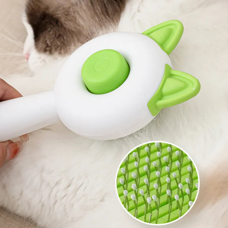 Greenish white self-cleaning pet grooming comb with stainless steel teeth for cats and dogs