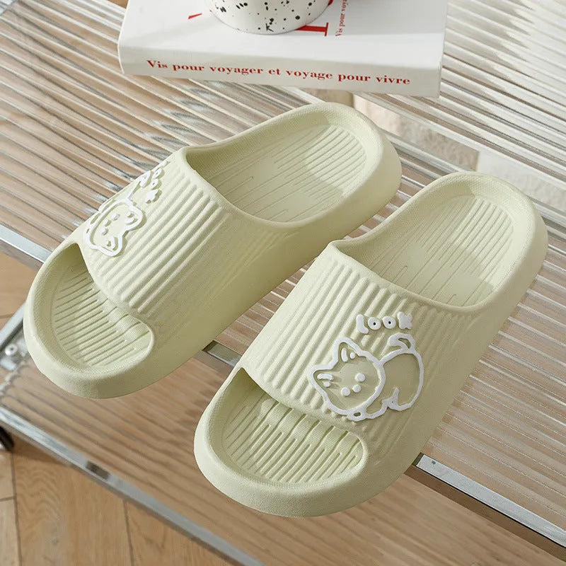 Women's cat design platform slippers with thick EVA sole in various colours