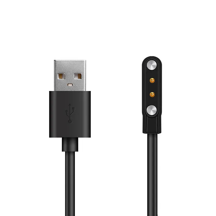 Black smart watch magnetic USB charger with thimble contact, 8cm x 4cm x 1cm, 100cm or 60cm cable.