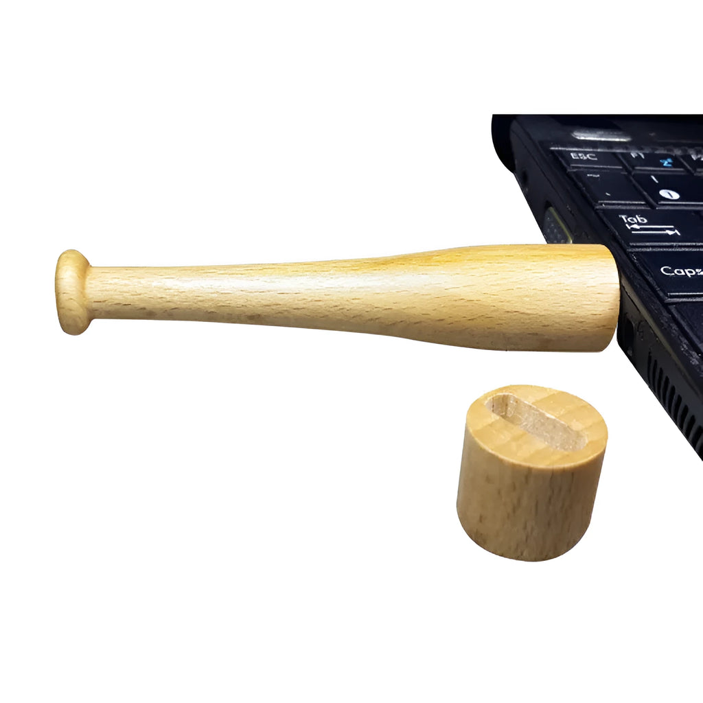 Baseball bat shaped wooden USB flash drive with USB 2.0 support and no external power