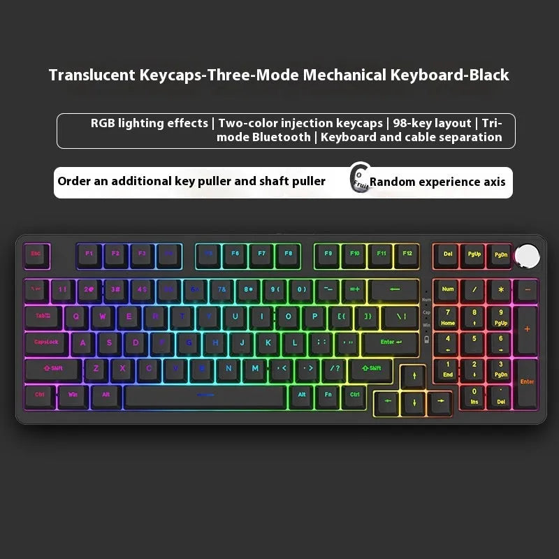 98-key wireless Bluetooth mechanical keyboard kit with metal control knob and multiple colour options