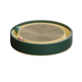 Large green circular cat scratching board with integrated moving ball toys and a spring plush ball.