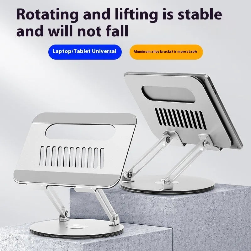 Silver aluminium alloy laptop stand with rotatable mechanism and foldable design