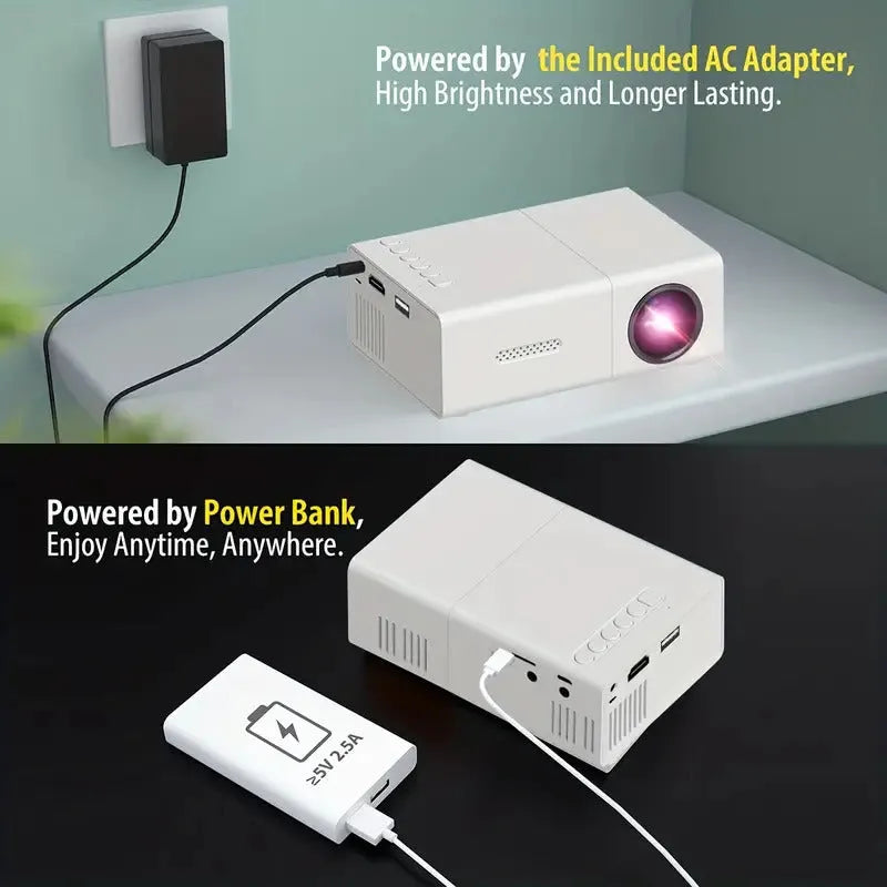 M100 mini LED home projector in white or black colour with remote control and cables