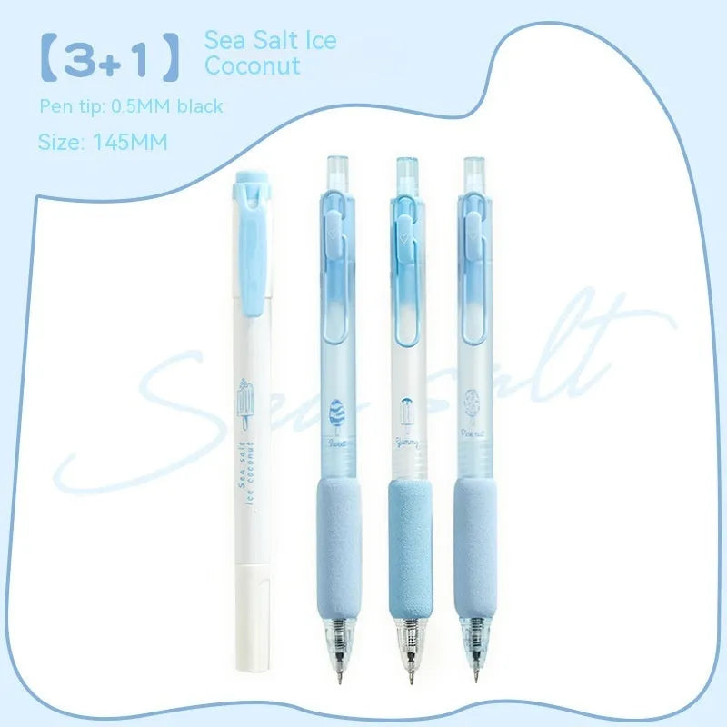 Double-ended fluorescent highlighter pen with ice cream sponge press design and 0.5mm tip