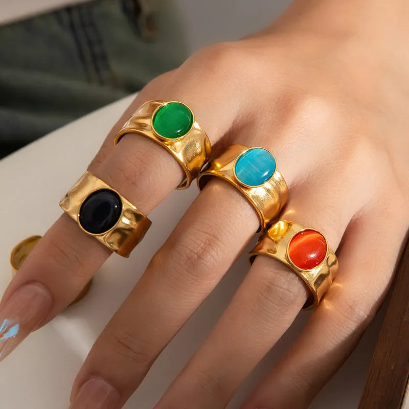 Titanium steel gold multicolour adjustable open ring for women, round U-shaped band, 8 colours