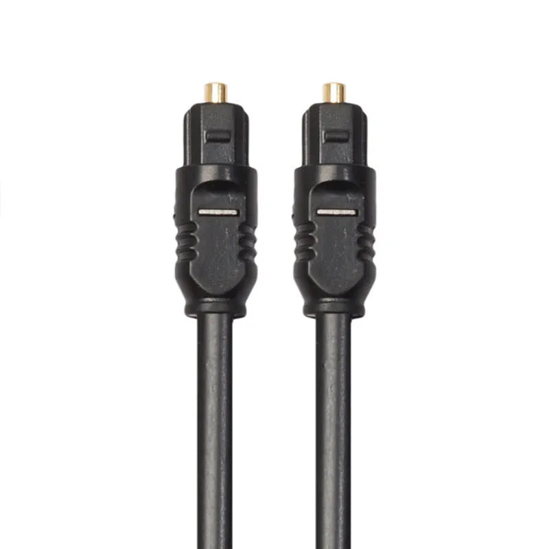 Black Toslink digital optical audio cable with square connectors, 2 metres long.