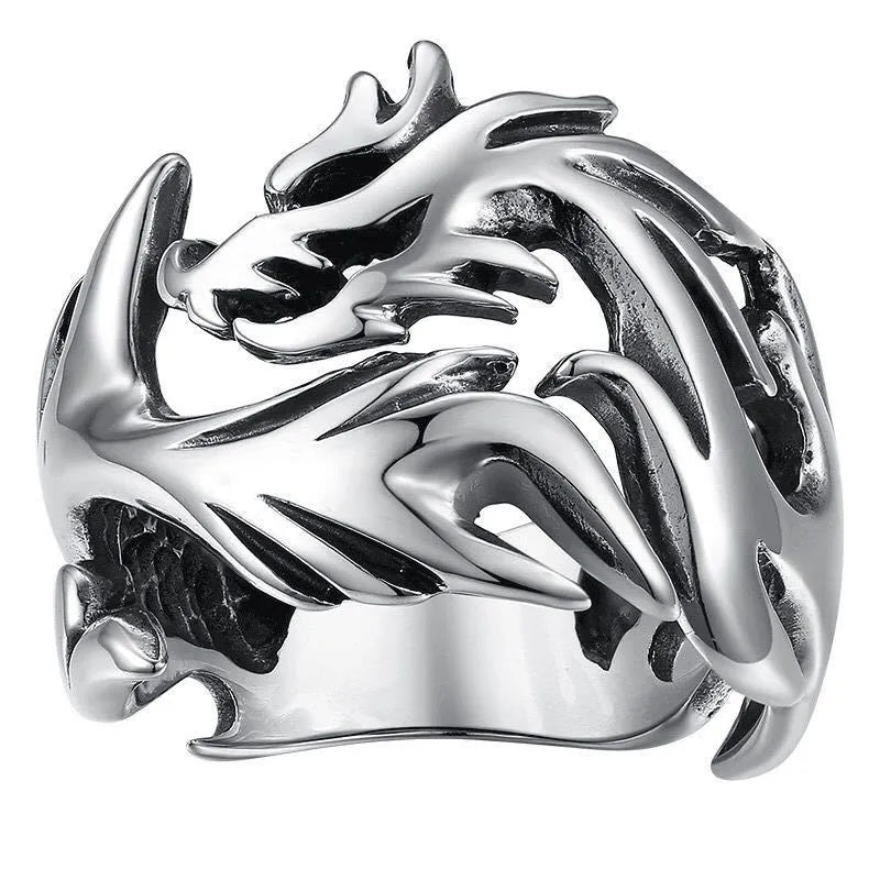 Adjustable Chinese dragon ring in antique silver blue and green colour with luminous pattern