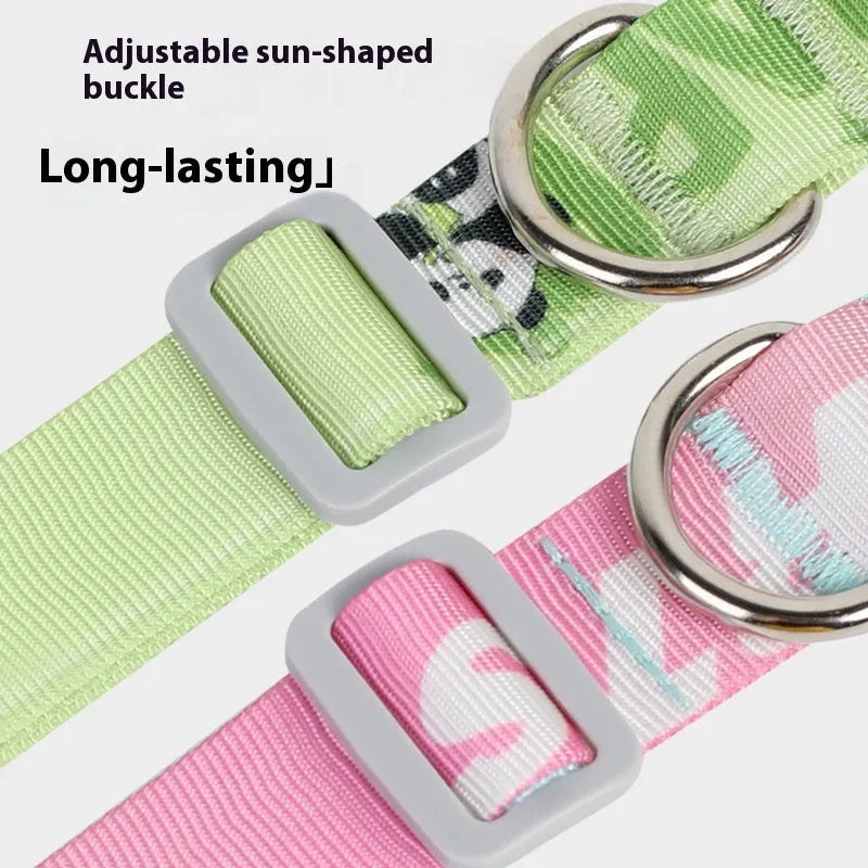 Panda Green and multi-colour gradient adjustable nylon dog collar for small, medium, and large dogs.