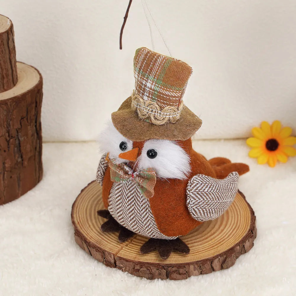 Orange and green harvest owl pendant ornament made from polyester cloth for Thanksgiving decoration