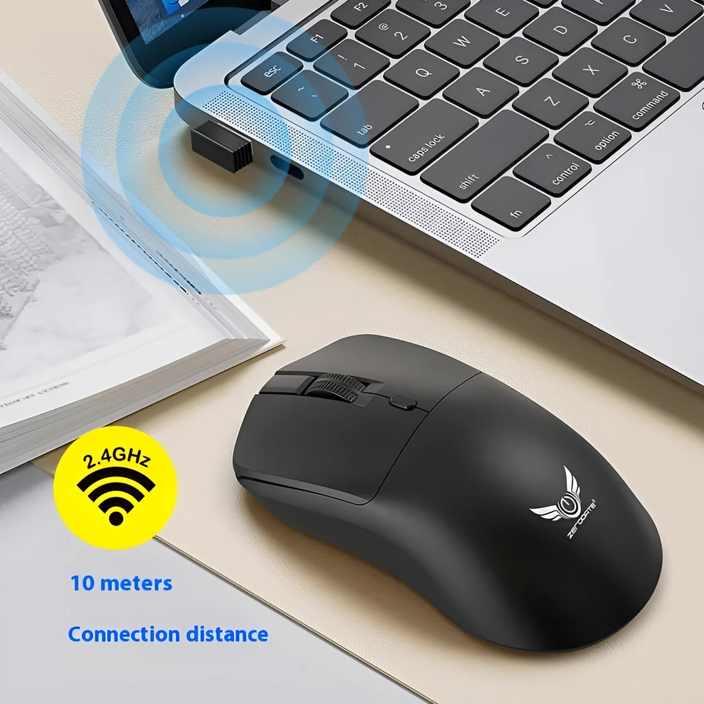 Black wireless mouse with three-gear audio button for laptop use