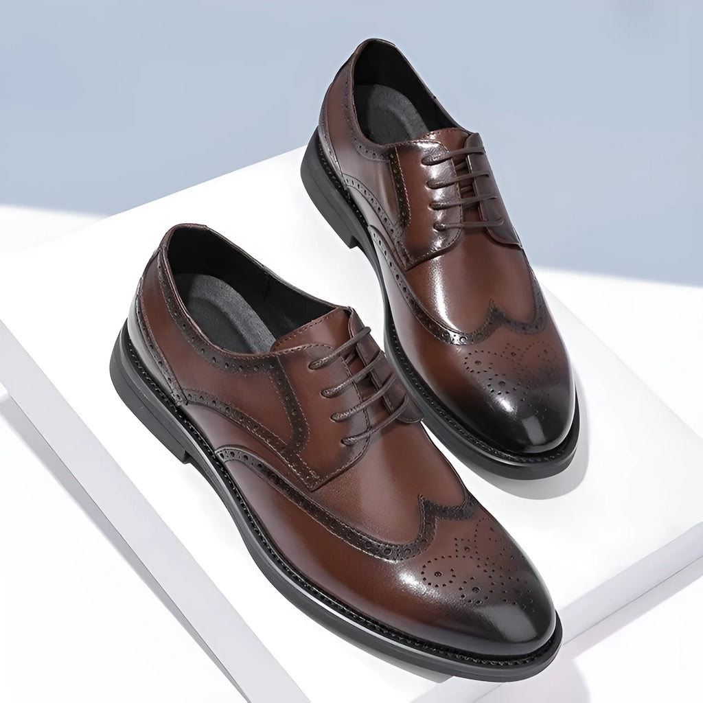 Men's black and brown brogue shoes in business style with PU leather construction