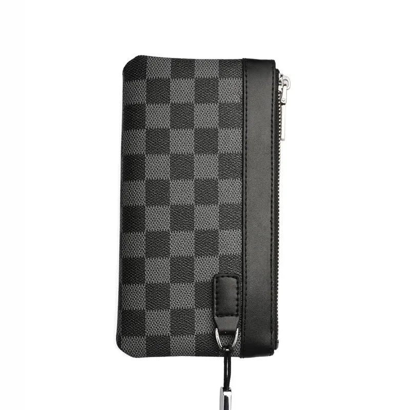 Black men's leather clutch wallet made from first layer cowhide measuring 20x10cm