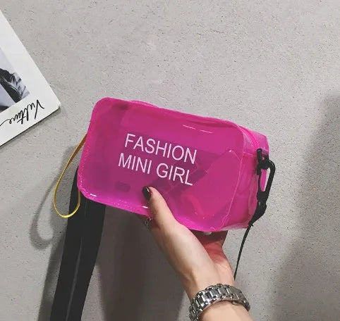 Transparent square jelly shoulder bag with adjustable strap in multiple colour options