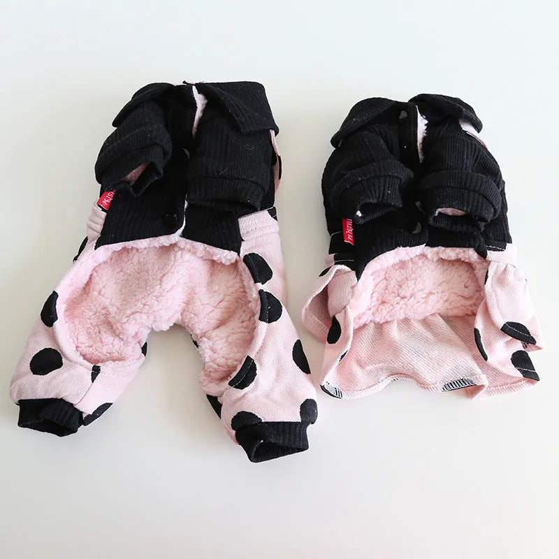 Pet clothes set with lapel collar and shoulder straps in cloth material