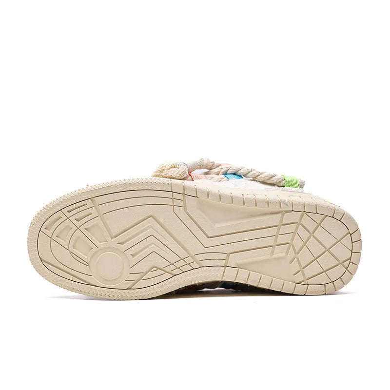 Creamy white retro low-top skate shoes with platform heel and round toe