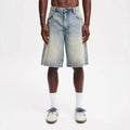 Men's loose fit straight leg jeans in light blue denim with traditional cotton construction