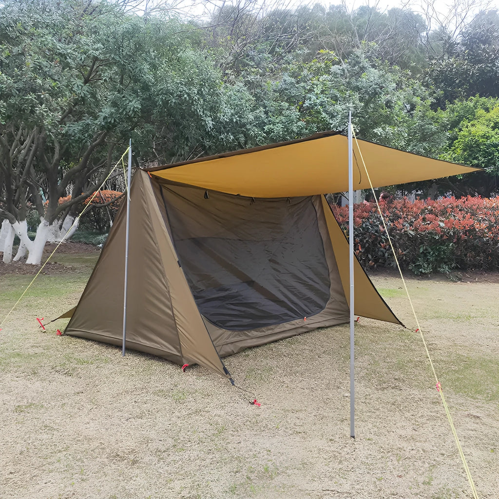 Two-person lightweight camping tent, 1500g, waterproof over 3000MM, single layer, brown, two aluminium alloy rods