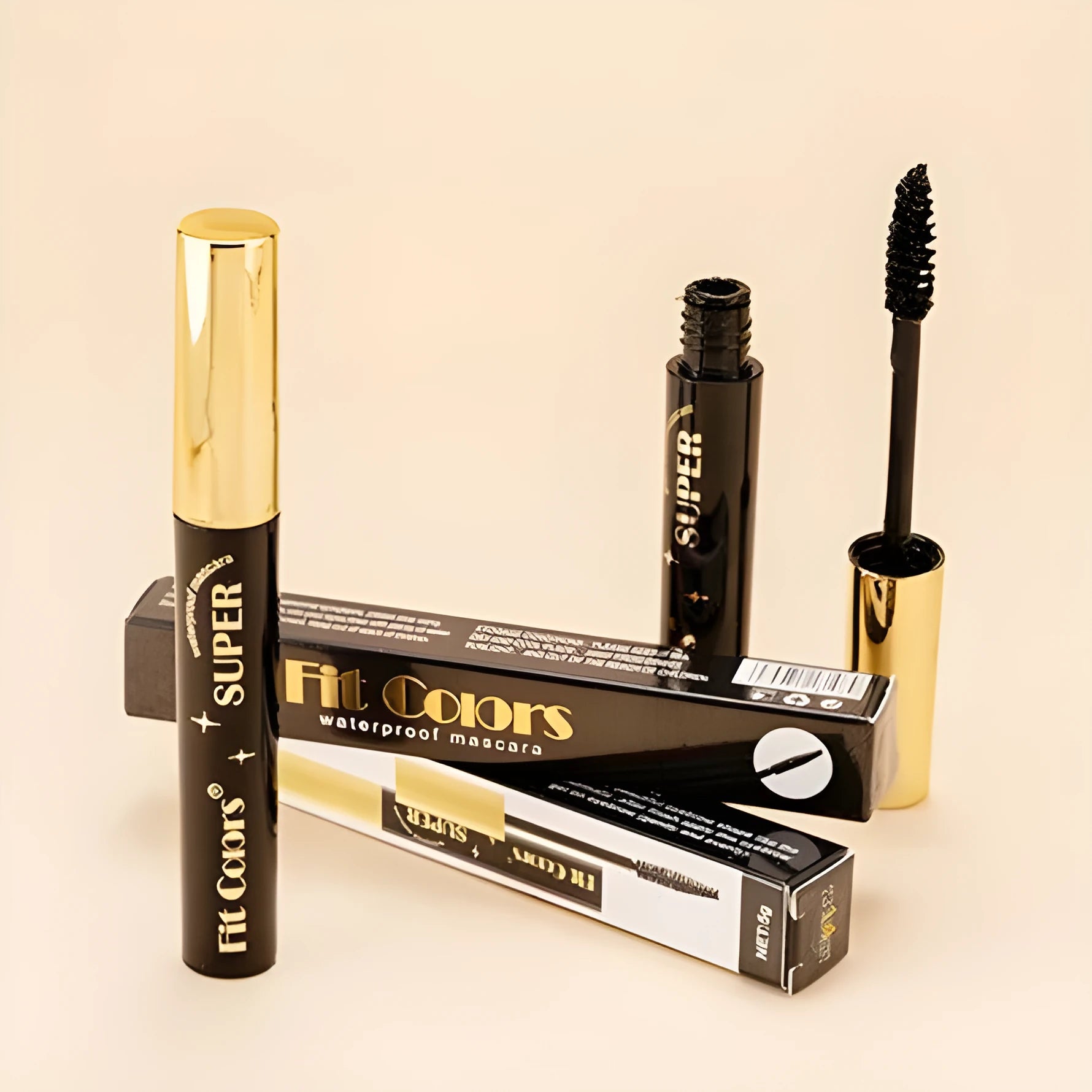 Colourful thick curl mascara in shades of gold, purple, blue and green mermaid for stage and event makeup.