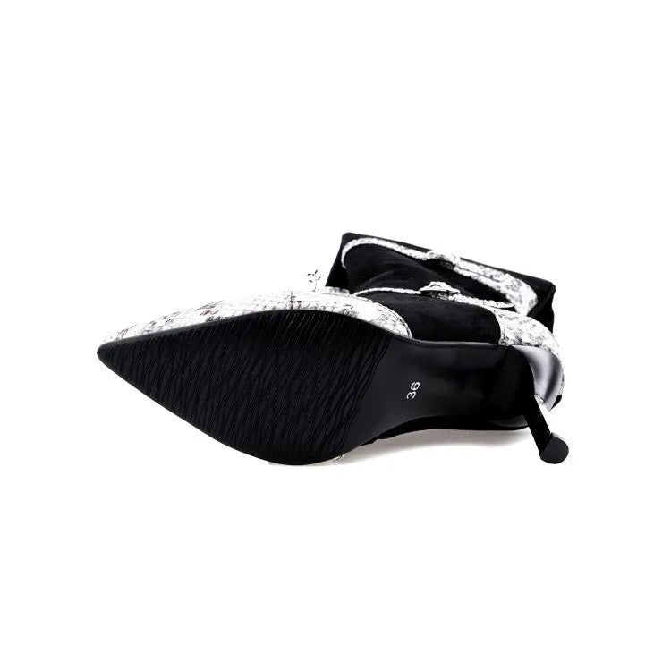Women's black knee high boots with thin high heels and velvet lining