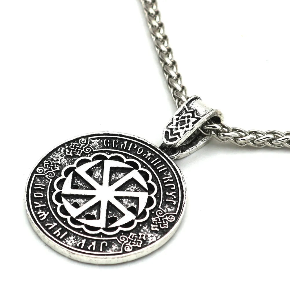 Lunavin ODing logo alloy pendant necklace on a snake bones chain with antique silver finish