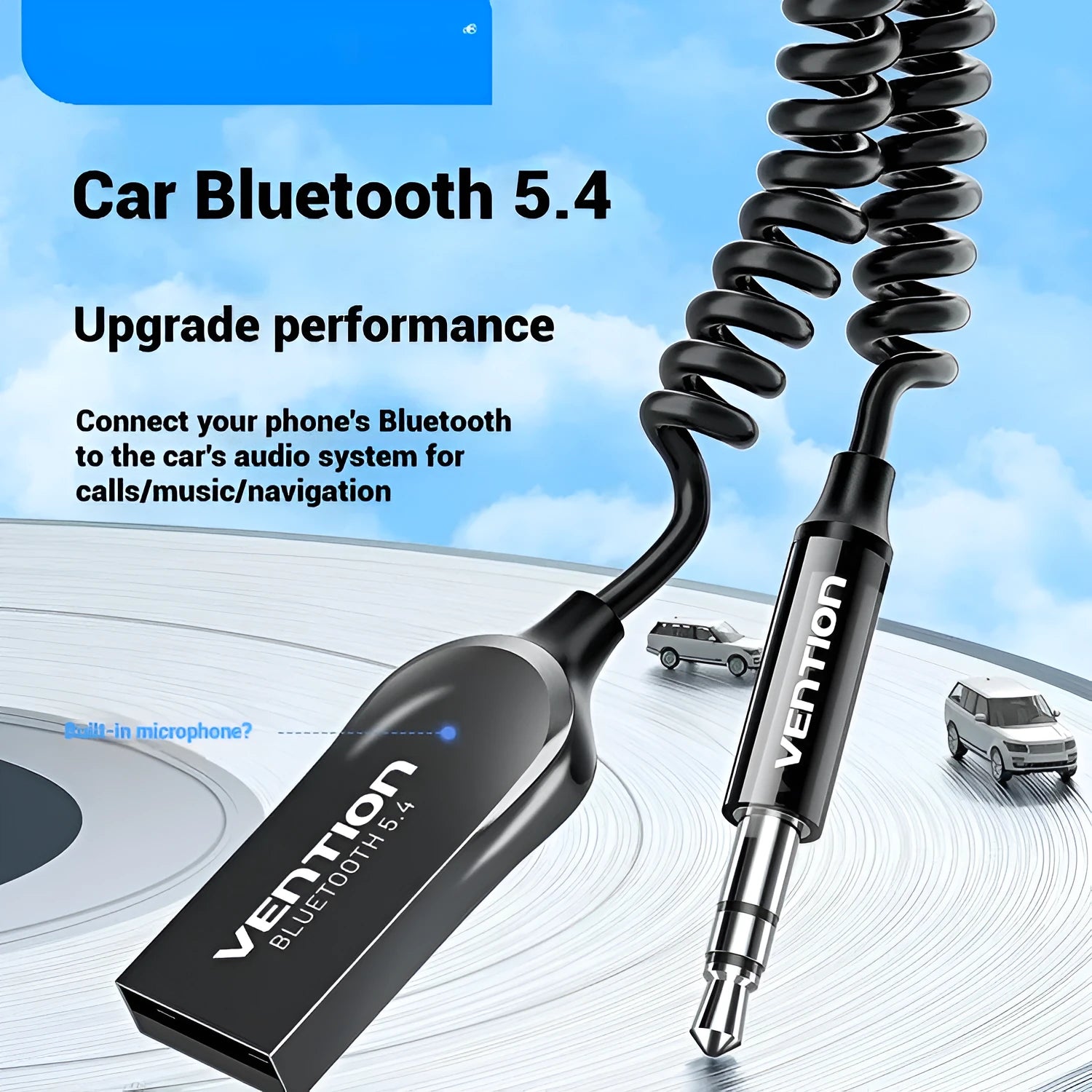 USB car Bluetooth audio receiver with zinc alloy USB connector and copper 3.5mm jack on flexible cable