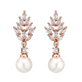 Micro inlaid zircon pearl earrings with geometric floral design in three plating colour options