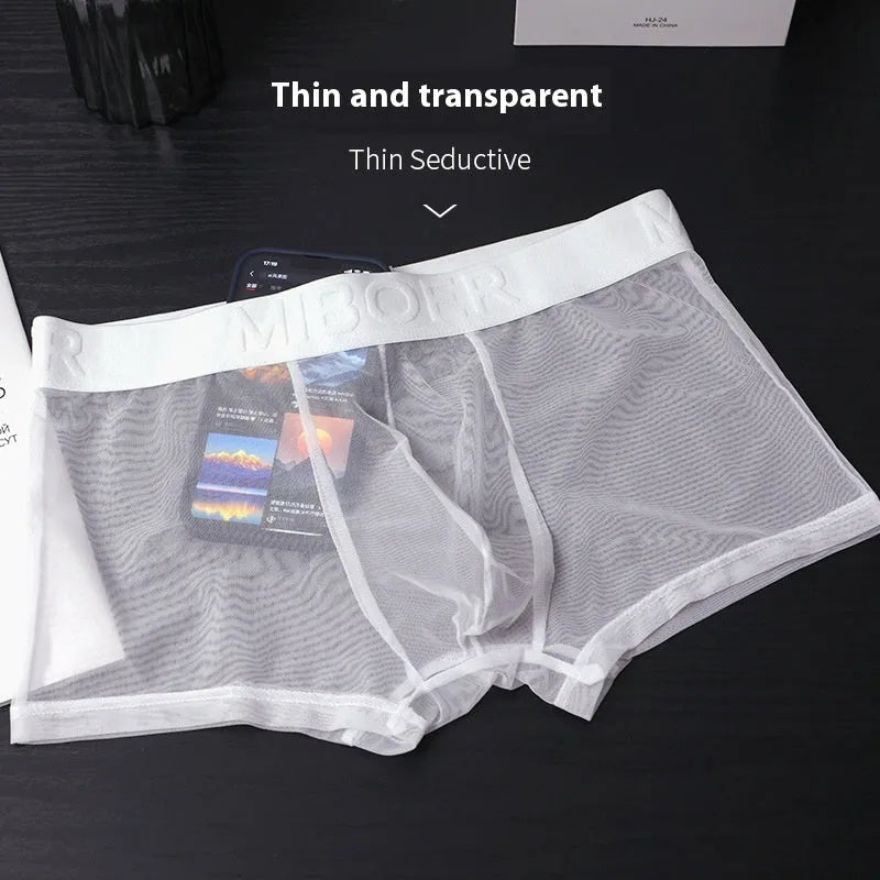 Men's thin invisible boxer shorts in quick-dry polyester fabric available in multiple colours