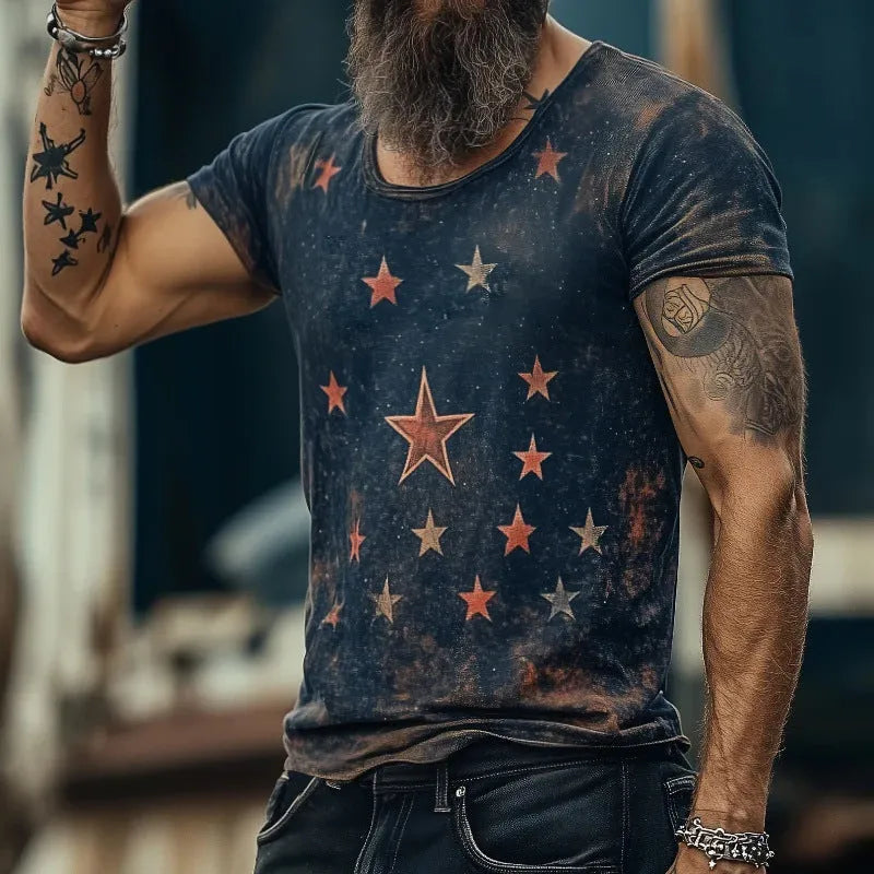 3D creative pattern short sleeve t-shirt in art retro style with loose fit and imitation cotton fabric