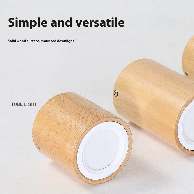 Solid wood surface-mounted round and square downlight for ceiling installation in corridor or balcony.