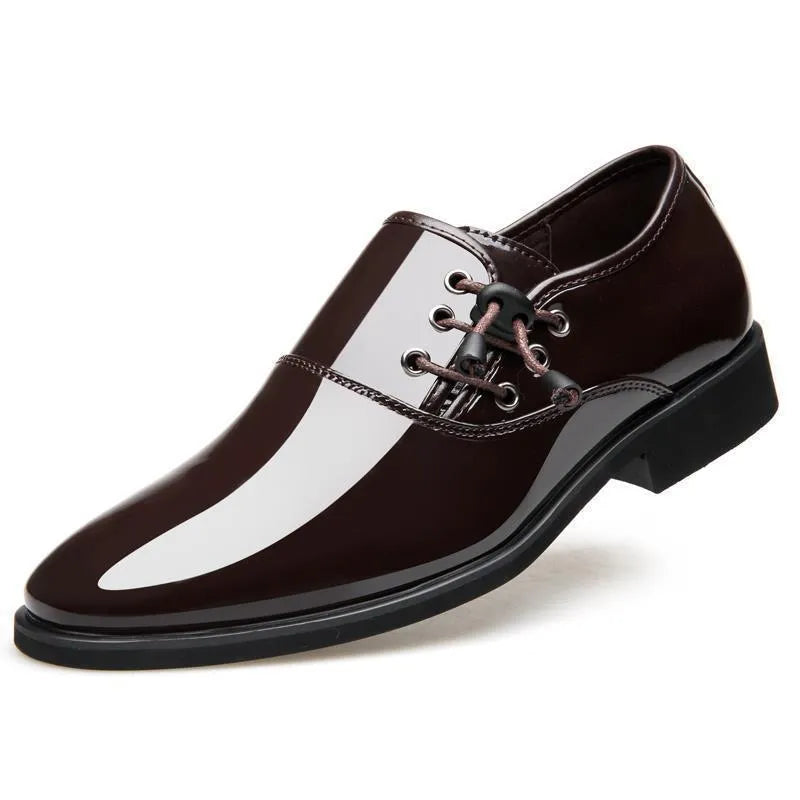 Men's black and brown business formal shoes with artificial PU upper and square heel