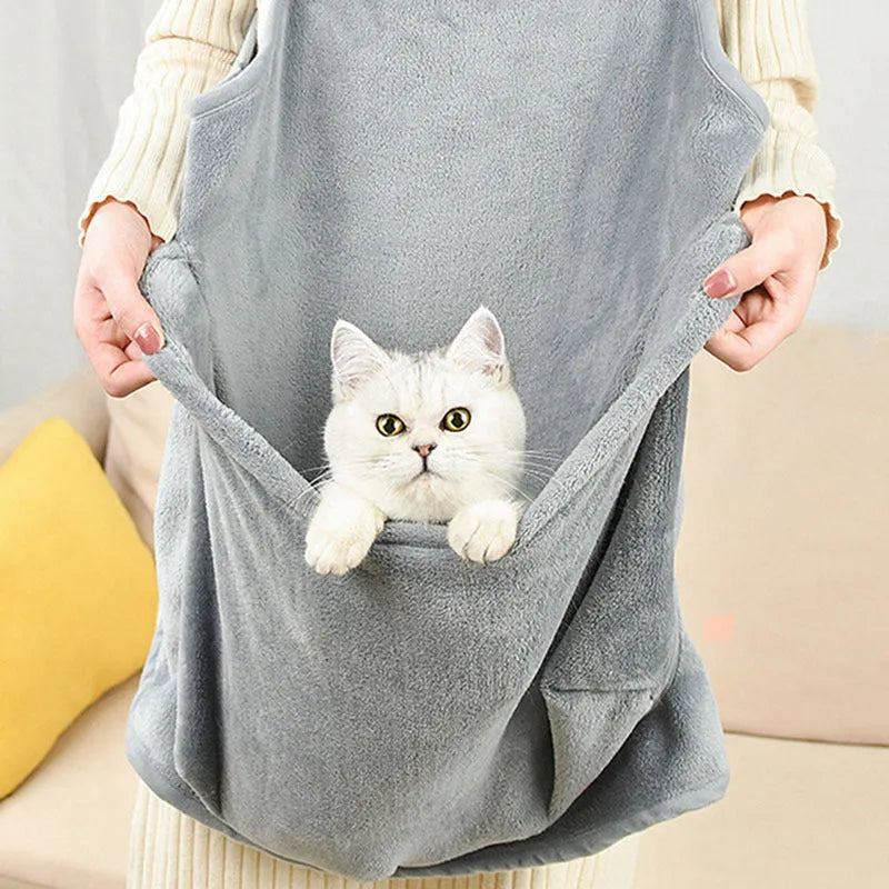 Grey Arctic velvet pet apron with non-stick anti-grab design for cats and small dogs 1-7kg