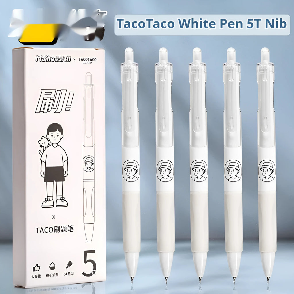 Five neutral-coloured ballpoint pens with 0.5mm needle tips for exam writing