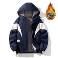Men's fleece-lined jacket in dark blue with floral pattern and side seam pockets, sizes L-8XL.