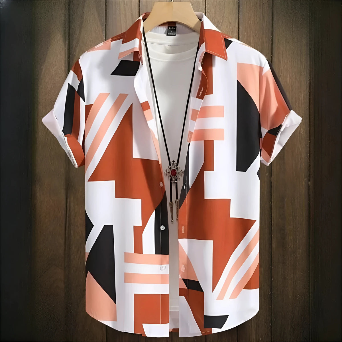 Men's loose fit camouflage cardigan shirt with 3D digital printing and short sleeves