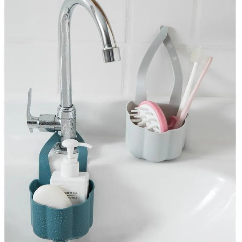 Nordic style plastic sink drain basket in dark blue measuring 20 x 10 x 7.5 cm