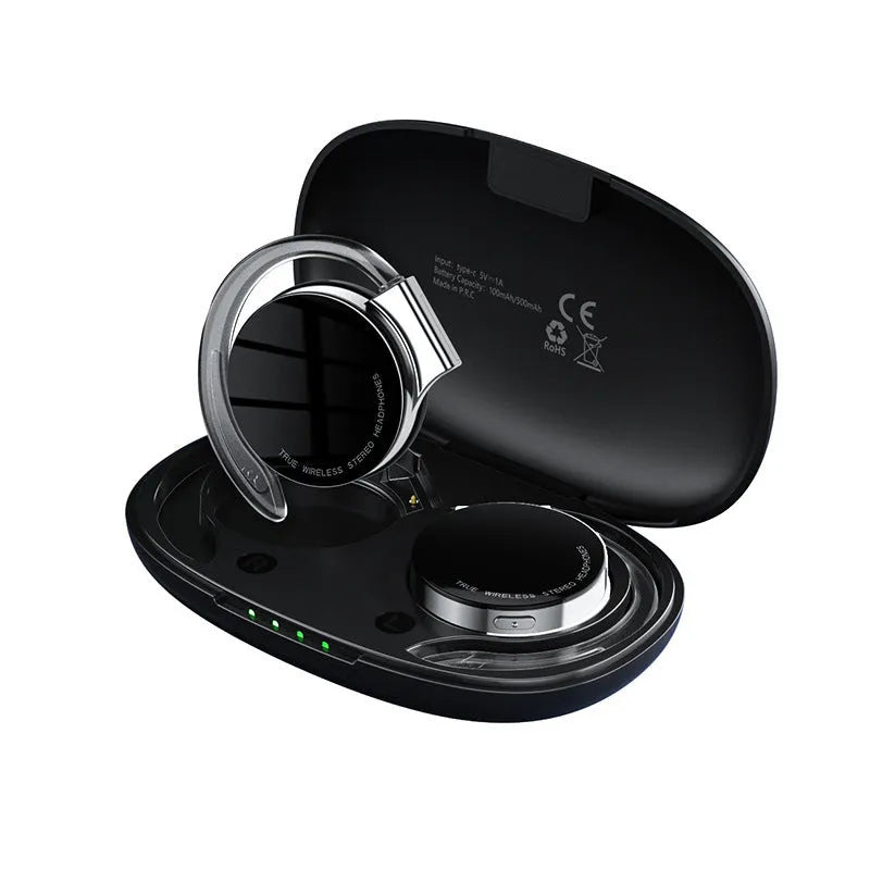 Black and white sports wireless Bluetooth earphones with bilateral stereo design