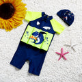 Unisex one-piece buoyancy swimsuit in Shark Boy pattern for swimming pool early education.