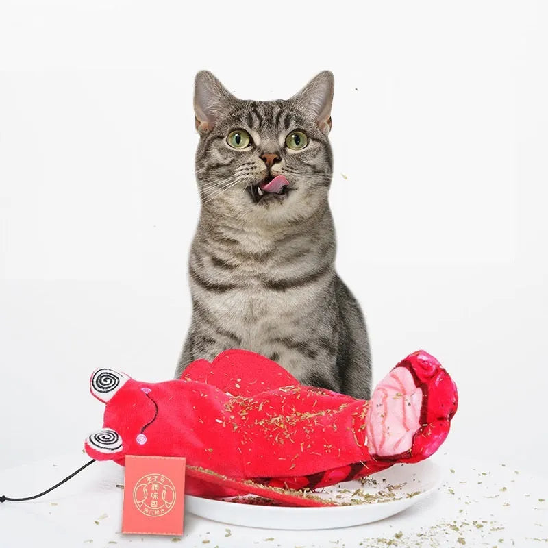 Plush electric automatic cat toy with intelligent start-stop, 24x19x6cm, in Shrimp or Lobster design