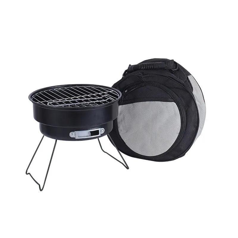 Small round folding ice stove with removable barbecue grill mesh and foldable furnace legs