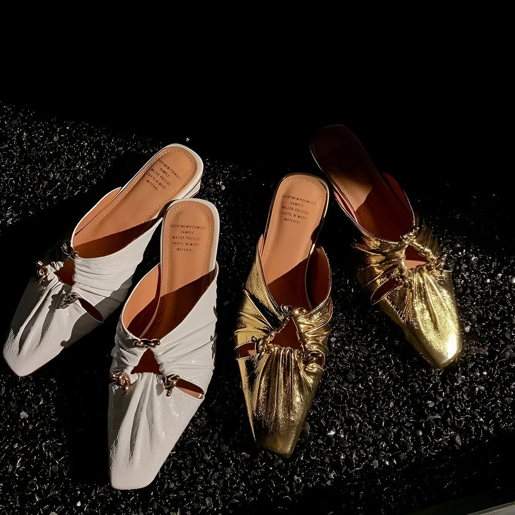Genuine leather women's half toe cap slippers with square head design and low heel