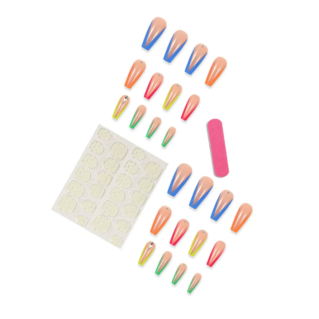 Detachable nail tips with cartoon love hearts in diamond colour French style