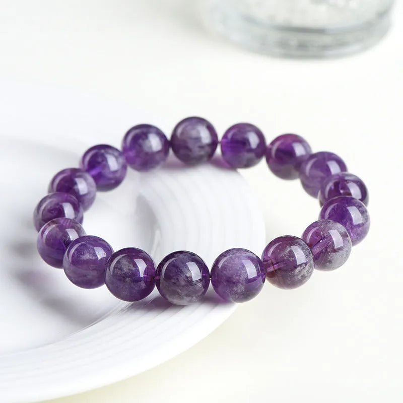 Natural feather amethyst bracelet with snow mountain purple crystal beads in scattered arrangement