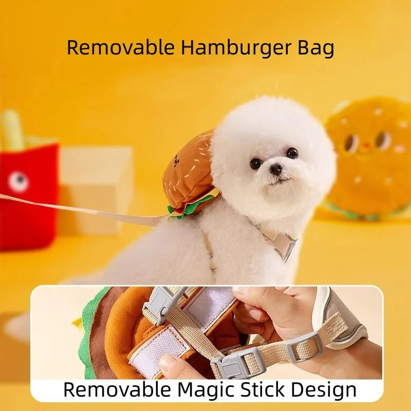 Cartoon hamburger chips design adjustable pet walking vest with escape proof construction